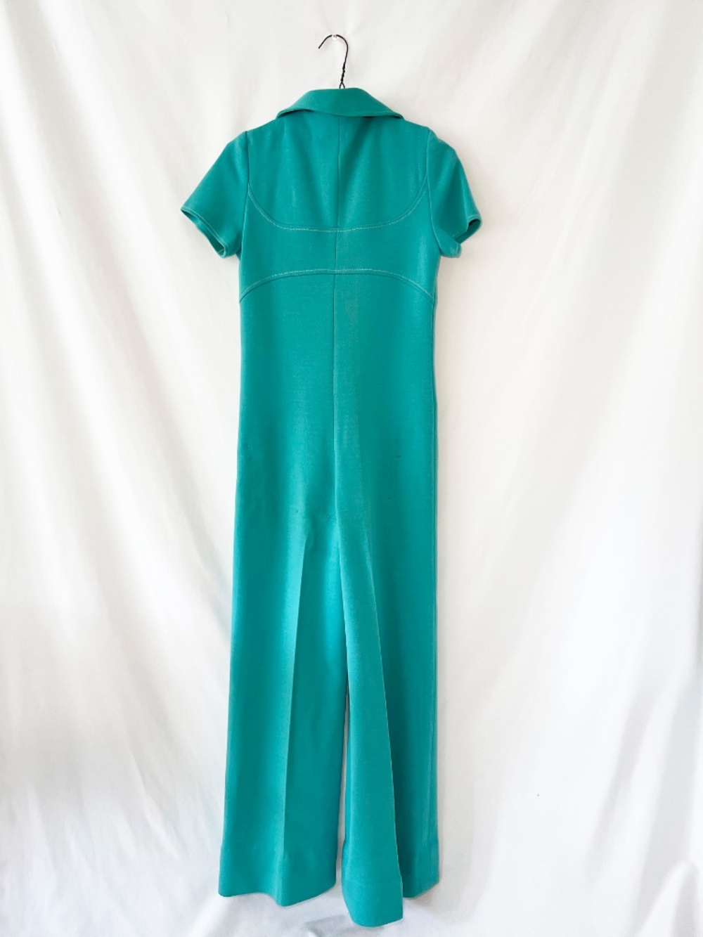 1970s French jumpsuit turquoise zippered wool one piece  small - Picture 15 of 15